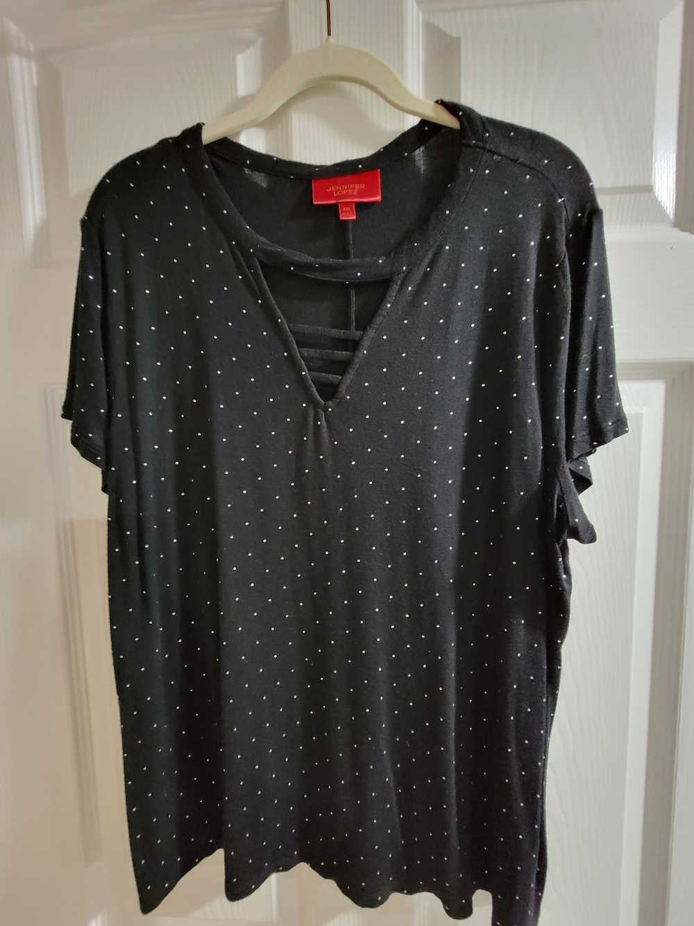 Jennifer Lopez XXL Black Polka Dot Short Sleeve Top